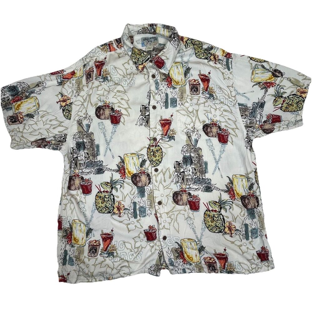 Big Dogs Hawaiian Tiki Rayon Button Up Shirt XL Tropical Drinks Pineapple